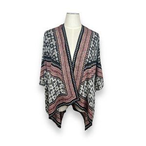 Maurices Black White Pink Printed Open-Front Kimono Jacket